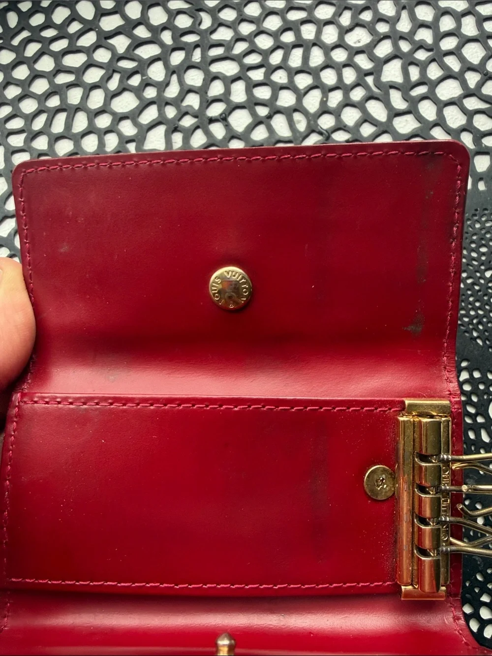 Louis Vuitton Vernis Red Patent Key Case with Gold Chain